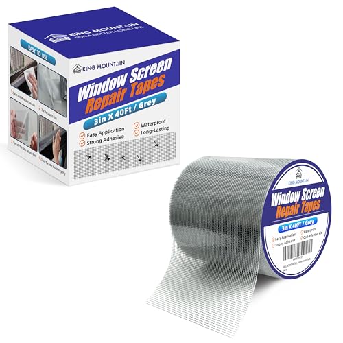 KING MOUNTAIN Grey Window Screen Repair Tape,3inX40FT Heavy Duty Screen Repair Kit for Window Screen and Screen Door Tears Holes,Strong Adhesive &amp; Waterproof Window Screen Patch
