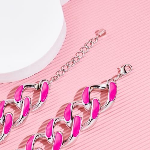 WOWORAMA Acrylic Link Chain Necklace for Women Pink Resin Chunky Statement Necklace Punk Hip Hop Chain Exaggerated Choker Collar Necklace