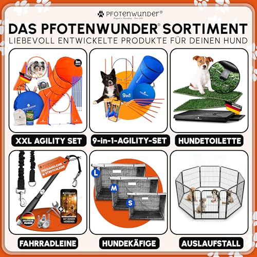 PFOTENWUNDER® Hundekäfig für zuhause, Gitterbox Hund in 3 Größen, 2 Türen + 1 Cover, 1 Trainingsbuch, Tiertransportbox Hundetransportkäfig klappbar, Hunde-Transport-Box Auto Drahtkäfig (107*71*77,5cm)