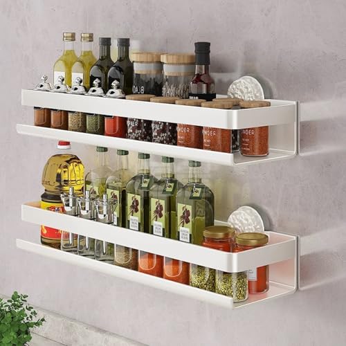 Moguxb Porte-épices Murale Lot de 2 Étagère à Épices Murale Sans Perçage 30cm Porte-Épices en Métal Étagère de Rangement de Cuisine pour Épices,...