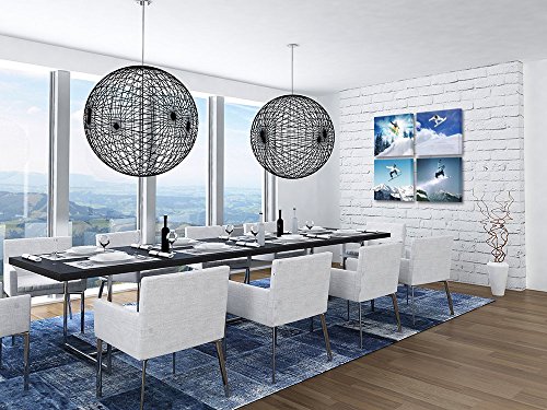 Ihappywall 4 Pieces Set Snowboard Winter Sports Canvas Wall Art Modern Snow Mountain Ski Landscape Surprise Artwork Picture Stretched And Framed Ready To Hang 12''X12''X4Pcs/Set #TOP2