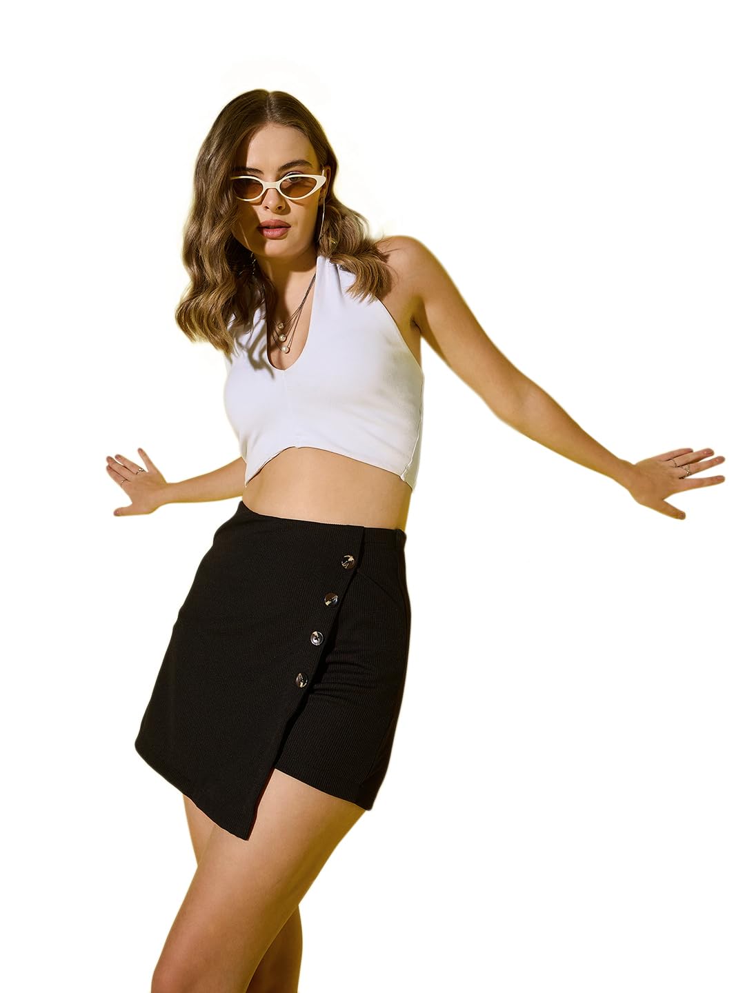 Shorts Black Skirt Elasticated Mini Skorts for Women and Girls-image-1