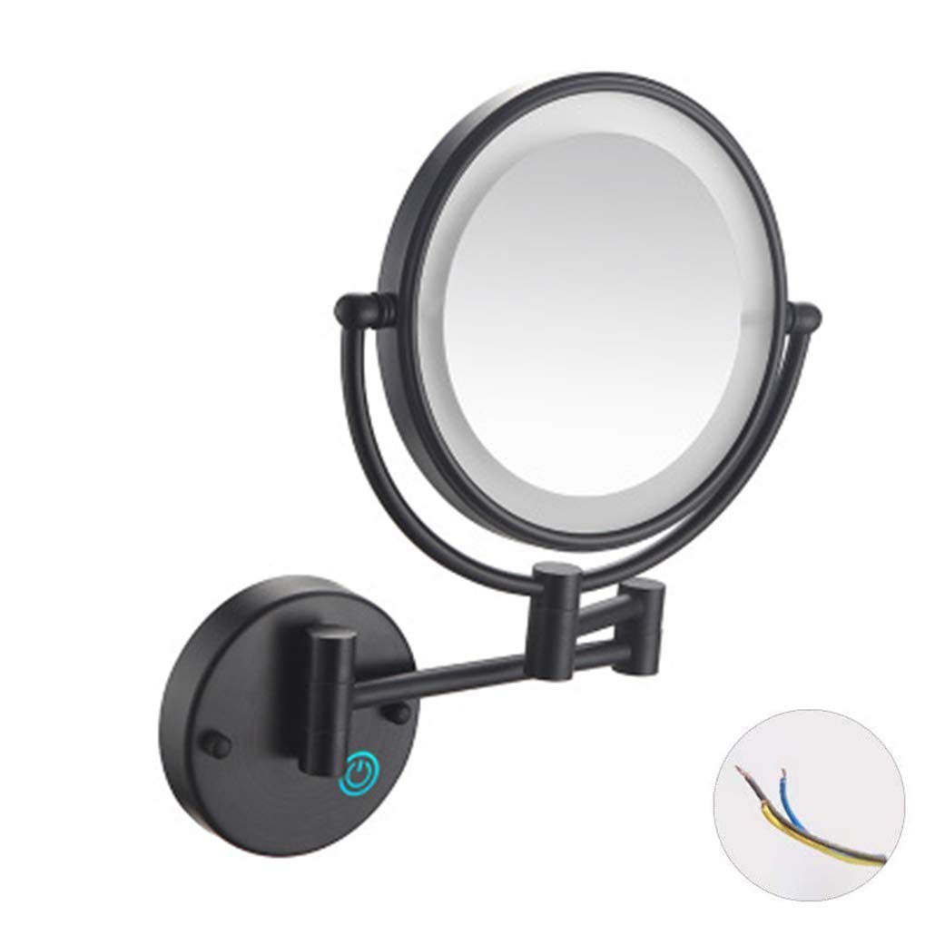 Miroir de courtoisie rond Matte Black 7X lumière LED dimmable bouton tactile