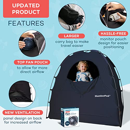 Slumberpod Portable Privacy Pod Blackout Canopy Crib Cover, Sleeping Space For Age 4 Months And Up With Monitor Pouch And Zipper, Blackout Cover, Travel Crib Canopy (Navy With Fan 3.0) #TOP1