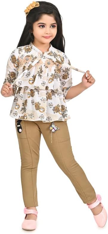 SAGUN DRESSESGirls Printed Beautiful Design Top and Trousers Set| Long Sleeve Top and Stretchable Bottom Set for Baby Girls, Kids