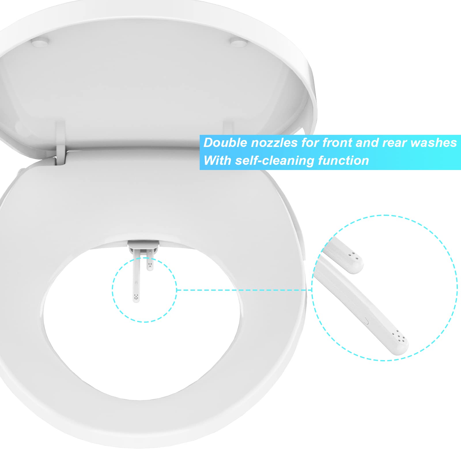 Garvee Asiento De Inodoro Con Bidet De Doble Boquilla, Tapa De WC Alargada De 48 cm En Polipropileno Blanco Con Cierre Suave y Presión De Agua Ajustable, Limpieza Higiénica No Eléctrica, Blanco, 48cm