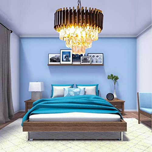 Image of DREAMY DESIGNS Chandelier Lights for Ceiling Black Gold 400 MM 3-Tier Crystal Chandeliers for Living Room with 3 Mode LED Light Plate for Hall Modern Jhumar Designer Bedroom and Dining Room
