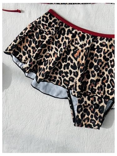 Women's 2 Piece Leopard Ruffle Bikini Sets Triangle Halter Y2k Swimsuit Contrast Trim Bathing Suit4