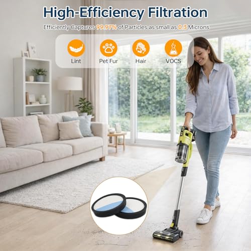 Image of 4 Pack 18V ONE + Cordless Pet Stick Vacuum Filter for Ryobi, PCL720, PBLSV716, PBLSV717 Stick Vacuum, Reusable Washable Filters, Compare to Part A32SV720N