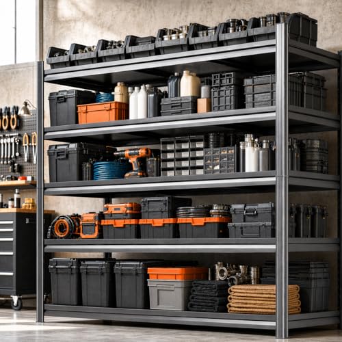 BEESTMUEBLE Garage Shelving Unit, 3000LBS Heavy Duty 5-Tier Metal Storage Shelves, Adjustable Industrial Steel Rack for Pantry Kitchen Basement Warehouse Storage, 63" Hx 40" Wx 14" D