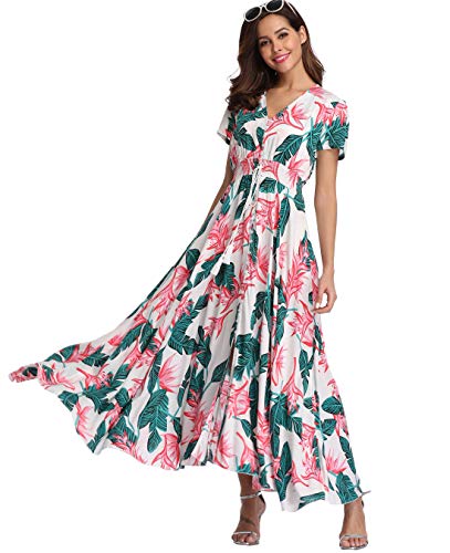 Image of Ferrendo Women Summer Maxi Dresses Casual Dress 2026 Beach Vacation Outfits Green Leaf S