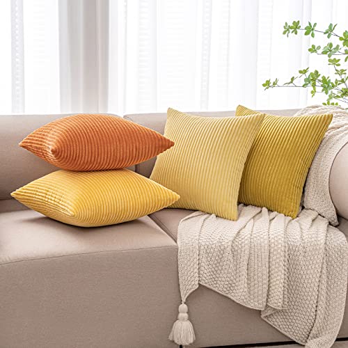 MIULEE Corduroy Cushion Covers Soft Decorative Square Throw Pillow Covers for Spring Cushion Soft Pillowcase Striped Corduroy Cushion Covers Pack of four for Home decor Sofa 18x18 Inch Orange - Image 6