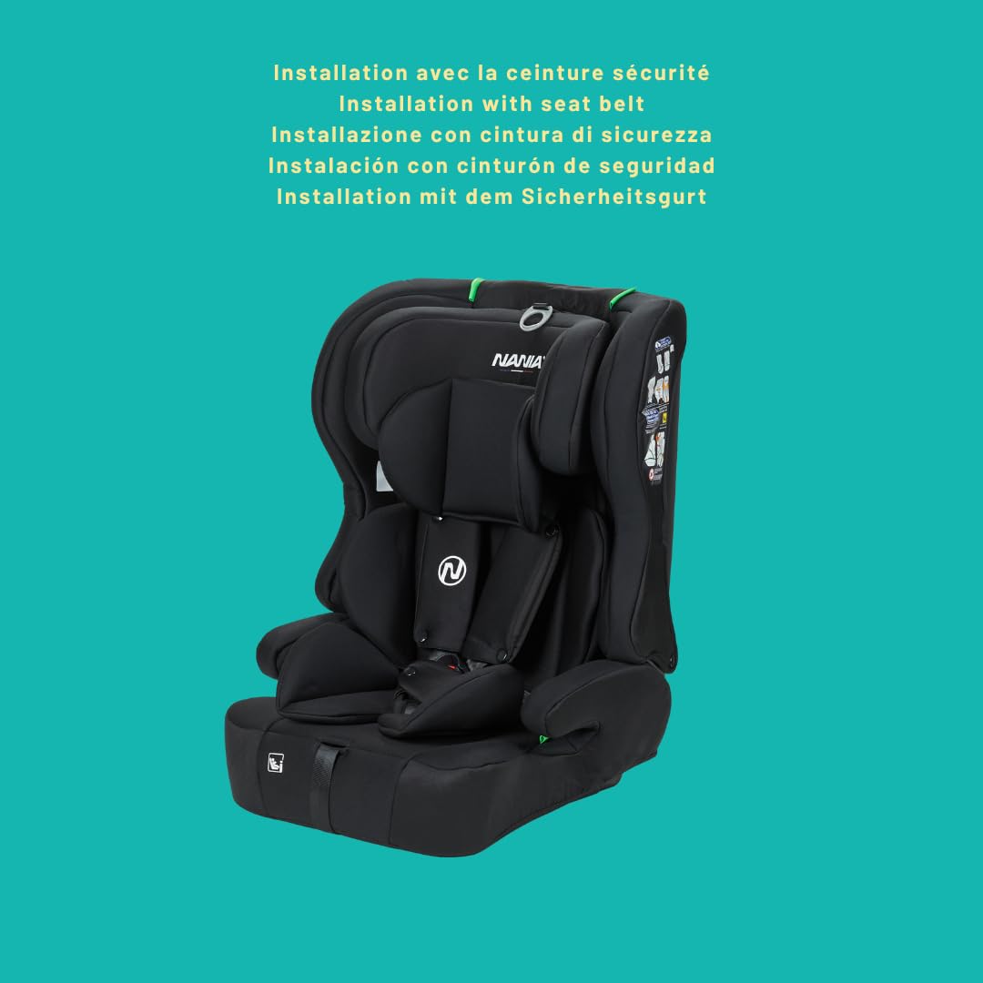 Nania Asiento infantil Rio I-size 76-150 cm, grupo 1/2/3 de 9 a 36 kg, de 15 meses a 12 años, reposacabezas ajustable, cinturón de seguridad de 5 puntos, funda extraíble, fijación con cinturón