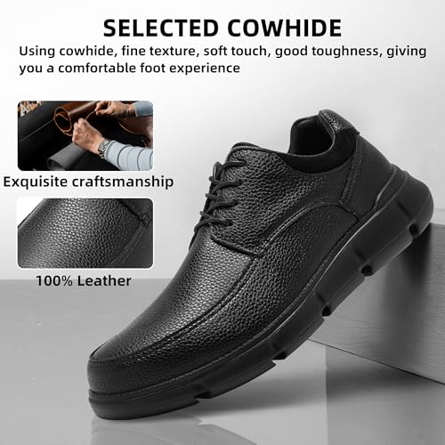 Men's Orthopedic Wide Business Leather Dress Shoes - Arch Support Plantar Fasciitis Casual Formal Wingtip Oxford - Comfortable Cap Toe Orthotics Patent Tuxedo Sneakers for Foot and Heel Pain Relief3