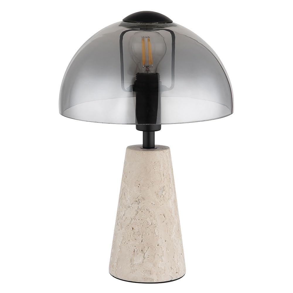 Tischlampe Travertine Stein grau Nachttischlampe Rauchglas Pilz Tischleuchte Wohnzimmerlampe, 1x E14, DxH 20 x 31 cm