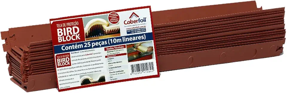 Passarinheira Universal para Telhado 10m (Pacote 25un) Anti Pragas Pássaros Morcego Pombos Animais Peçonhentos Tela Proteção Plástico Camundongos Ratos Cores Adaptável Ajustável Dobrável (Terracota)