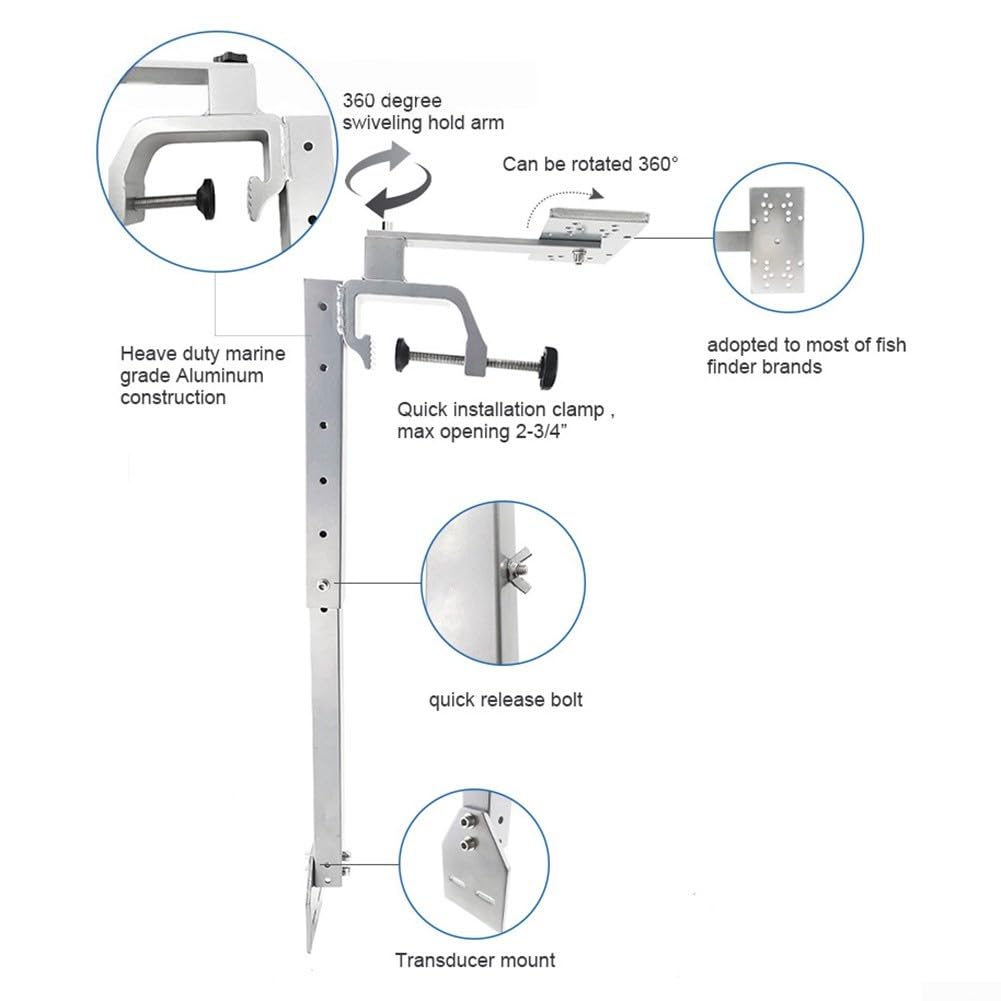 Soporte de acero inoxidable y aluminio para buscador de peces con longitud ajustable para uso