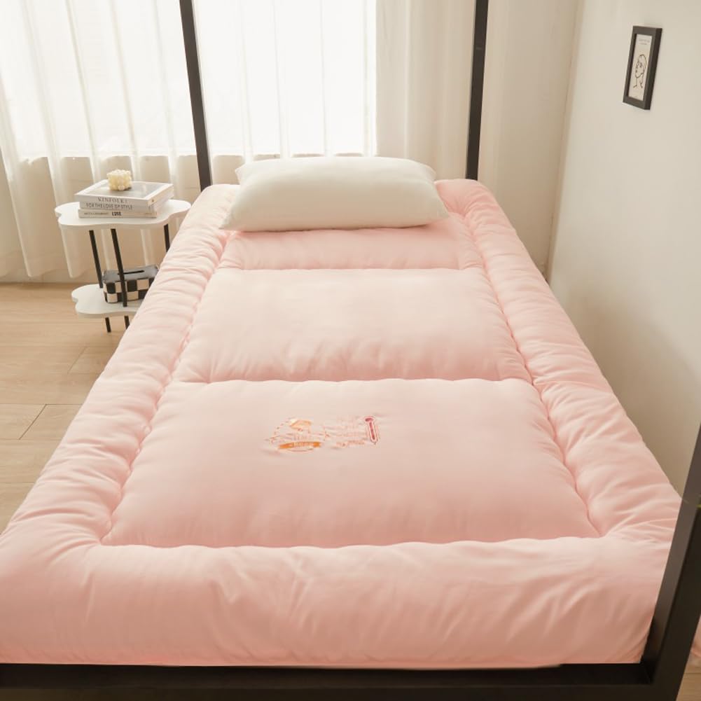 Matelas de sol japonais type futon pour tatami et chambre à coucher, extra épais, pliable, enroulable, respirant, pour invités, lit de sol (rose, 120x200cm)