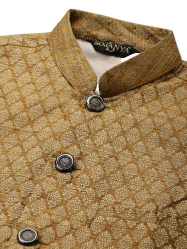 Image of SOJANYA (Since 1958, Men's Silk Blend Grey Kurta Pyjama & Silk Blend Jacket Combo