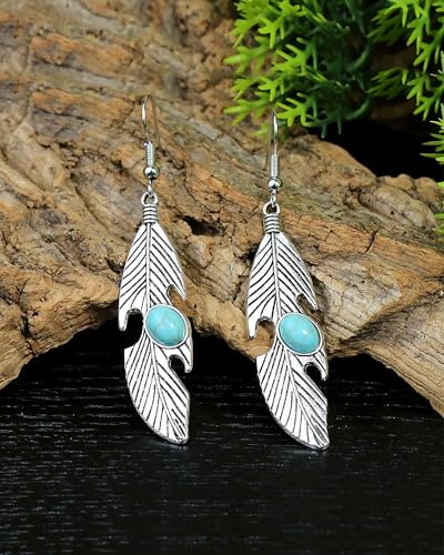 MJartoria Native American Bohemian Feather Charm Handmade PU Leather Choker Necklace Turquoise Set3