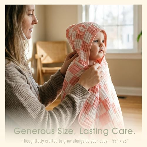Image of Ultra-Soft Muslin Toddler Hooded Towel - 55 x 28 Inches, Ideal for Bath & Beach, Suitable for Both Boys & Girls from Newborns to Toddlers