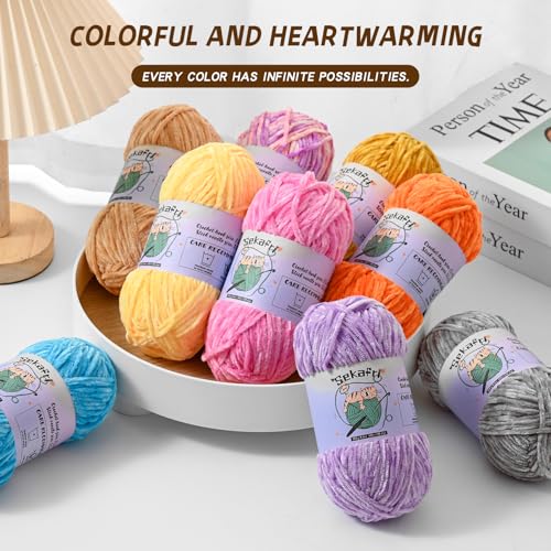 Image of 3 Pack of 300g (590yds) Fuzzy Chenille Yarn for Crocheting,Fluffy Amigurumi Crochet Yarn for DIY Craft /Hat /Clothes, Soft Velvet Baby Blanket Yarns(3 Light Green)