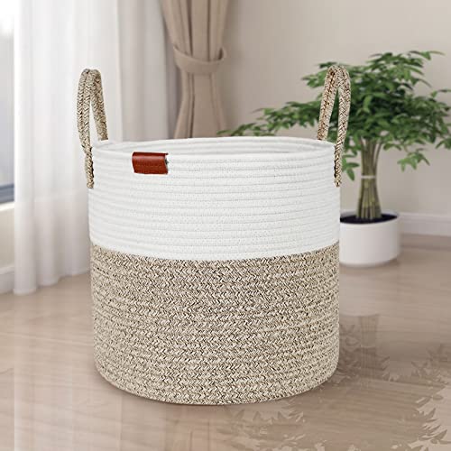 Aoohun Cotton Rope Laundry Basket, Woven Storage Baskets Collapsible Toy Hamper Storage Organiser Desert Small 38 x 35 cm - Image 2