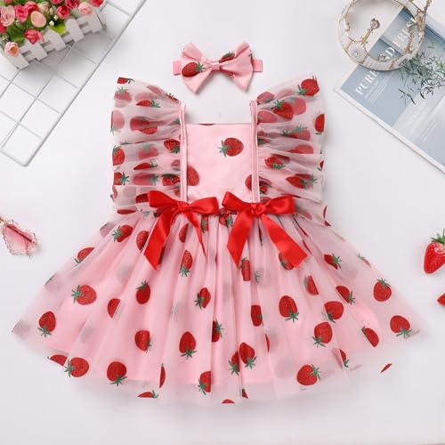IDOPIP Baby Girls Sequin Strawberry Cherry Tutu Dress Summer Backless Lace Princess Birthday Party Dress with Headband Outfit4