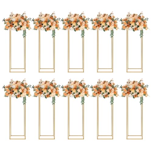 Knwigoe 10pcs Gold Flower Stand 31.4 Metal Column Flower Stand Gold Centerpieces for Reception Table Wedding Party Tall Geometric Floral Vase Stands Flower Rack