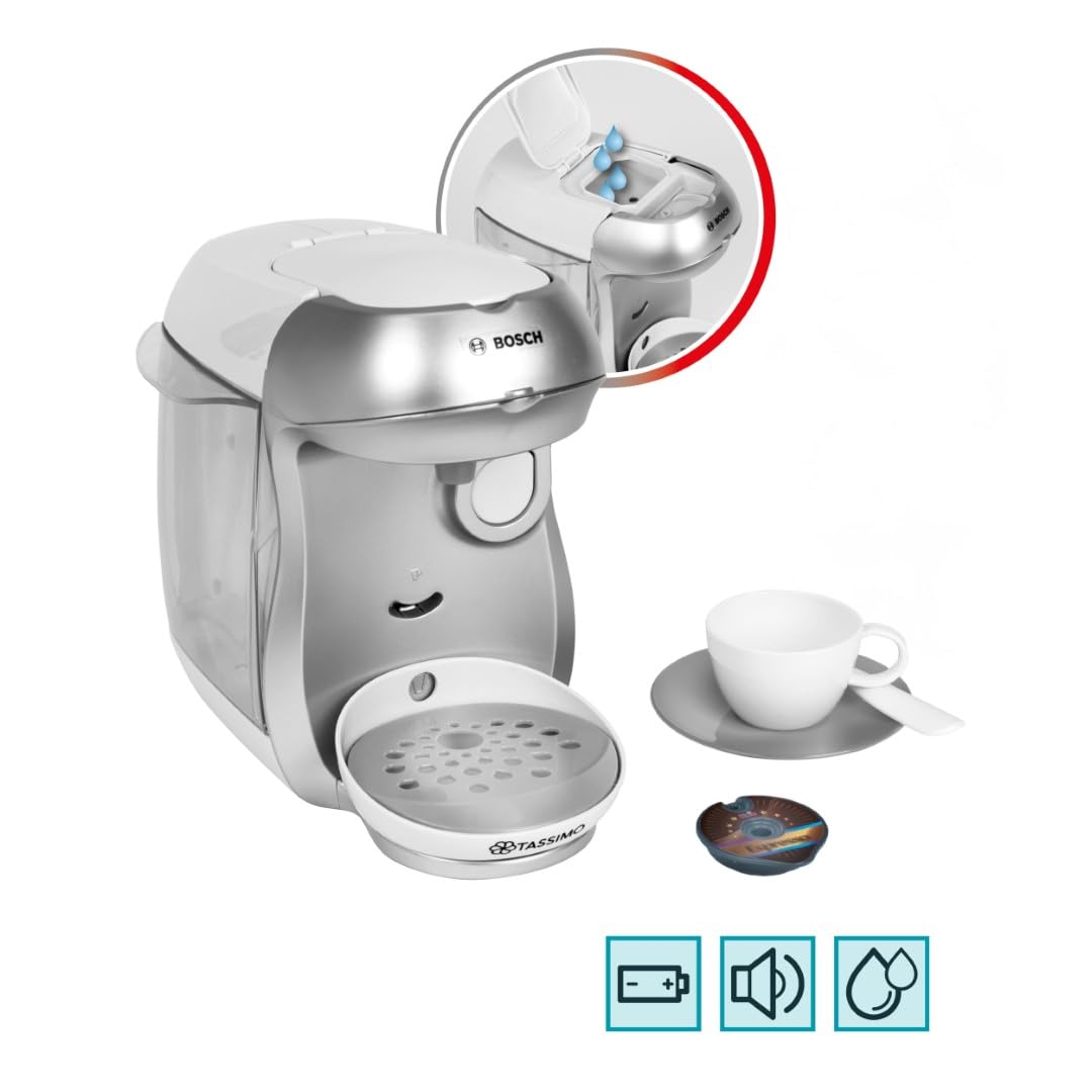 Theo Klein 9231 Bosch Cafetière électrique Tassimo Happy, avec bruitage, possibilité de Remplissage d'eau et Fonction d'écoulement