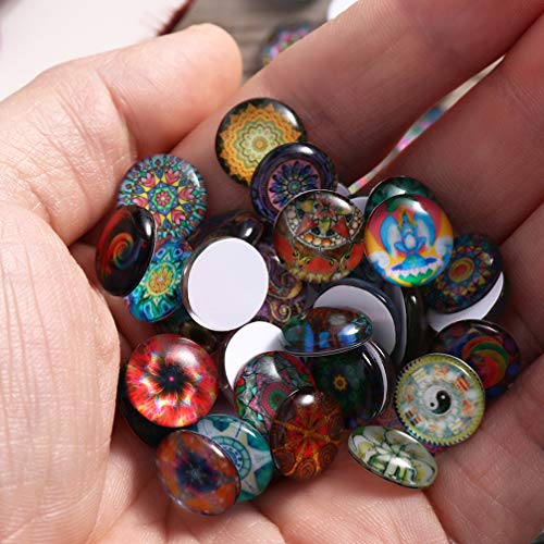 Heallily 100pcs Glass Dome Cabochons Half Round Flat Backs Mosaic Printed Glass Cabochons for DIY Jewelry Making Craft 10mm