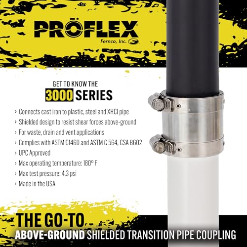 Image of Fernco Proflex P3000-215 Shielded Pipe Coupling for Cast Iron, Plastic, Steel or Extra Heavy Cast Iron Plumbing Connections