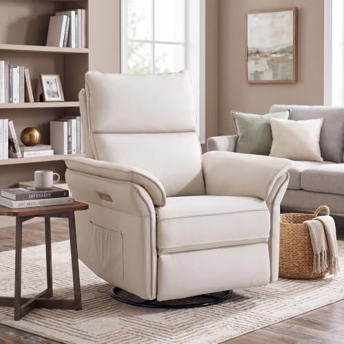 Image of Swivel Rocker Recliner with Auto Rocking,Power Recliner Nursery Chair with Massage and Heat,Glider Recliner Nursery Chair for Living Room,Beige