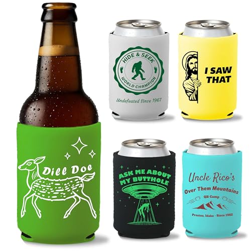 Funny 5-Pack Can Cooler Sleeves – Premium Neoprene Beverage Holders – Hilarious Party...