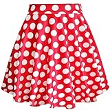 PUKAVT Women's Basic Casual Skirts A-Line Mini Flared Stretchy Skater Party Skirt Red White Dot Large