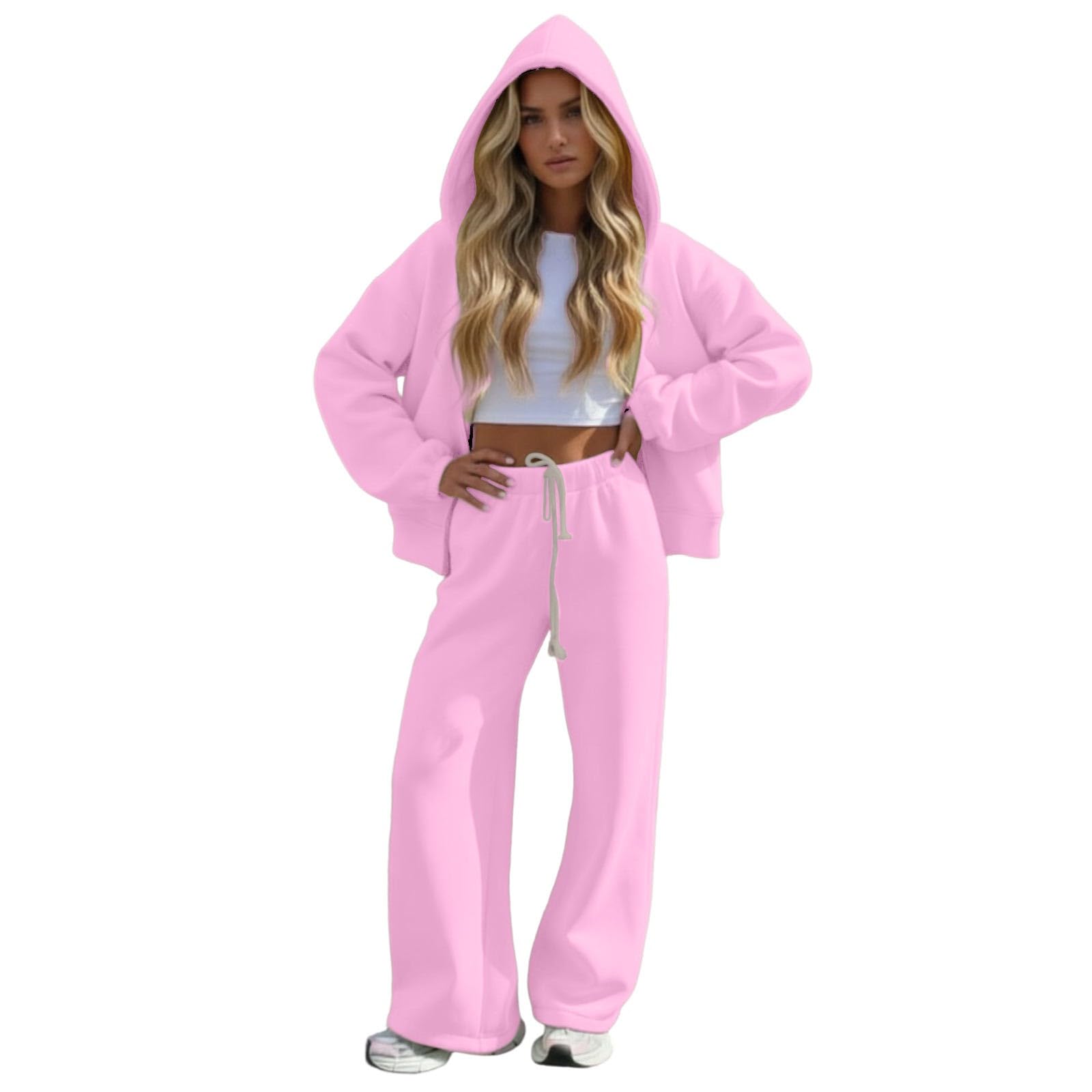 Completo casual due pezzi Versatile con felpa con cappuccio, felpa con cappuccio tinta unita e pantaloni dalla vestibilità comoda.