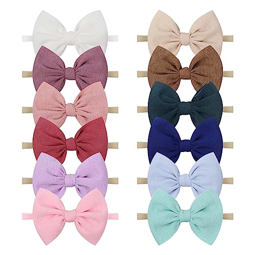 Image of YanJie Baby Girls Nylon Headbands Newborn Bows Handmade Hair Bows Hairbands Hair Accessories for Newborn Infant Toddlers Kids (4.5bow 12colors)