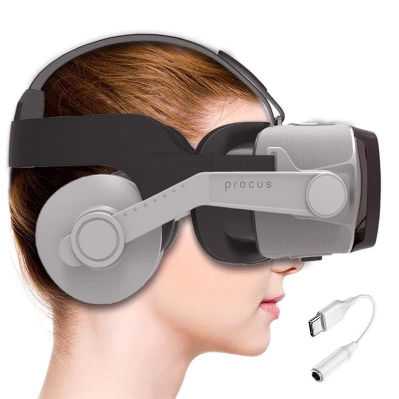 Image of Title- Procus Pro Virtual Reality Headset-VR Headsets with 100-120 FOV | 1 Year Warranty | Support Mobile Screen Size 4.7 inch-7.0 inch | 3.5mm Jack Inbuilt Headphones with 3.5mm to Type-C convertor (Grey)