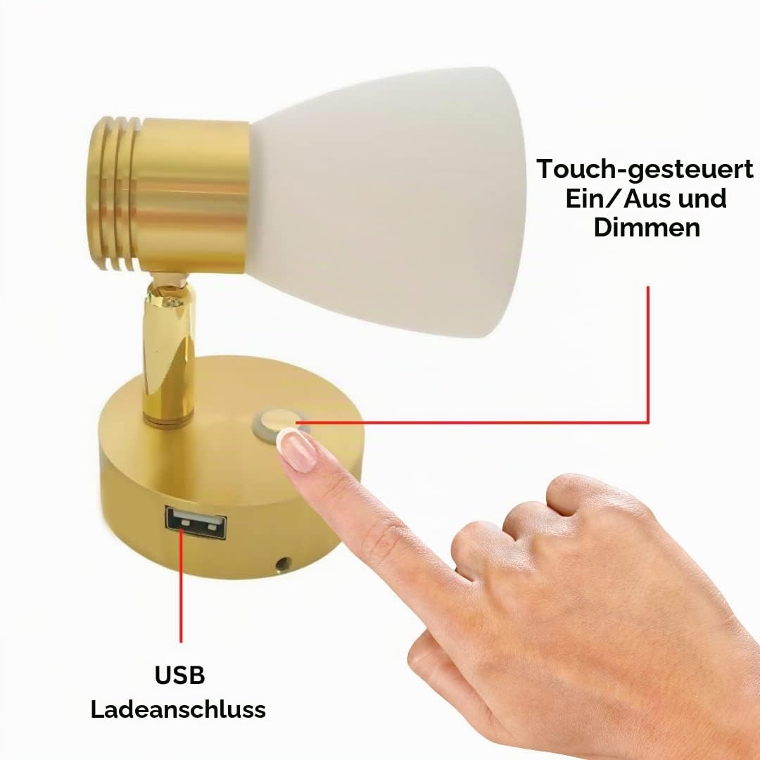 MARVIX LED Leselampe 12V 24V Messing Finish Spotlight Touch Control Dimmer Switch & USB Port Motorhome Caravan Campervan Boat Lamp, MX-011RWG