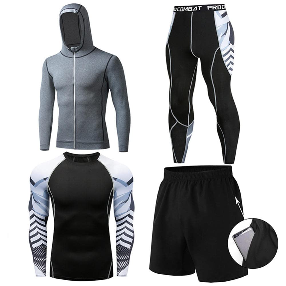 Kombinezon fitness męski siłownia sport bieganie szybkoschnące ubrania rajstopy do koszykówki zimowe ubrania treningowe czteroczęściowy garnitur - Color9_3XL