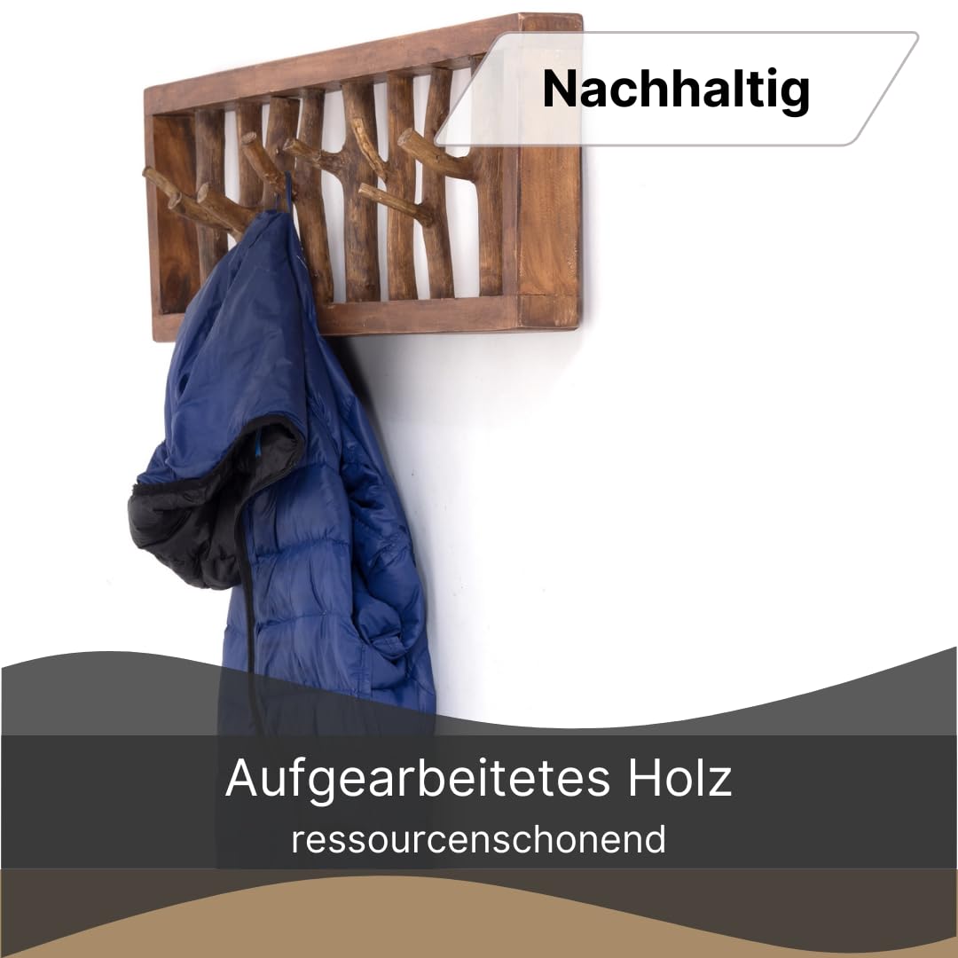 DESIGN DELIGHTS WANDGARDEROBE TREIBHOLZ UNIKAT | 82x22x12 cm, Recyclingholz, Shabby Chic | Kleiderhaken