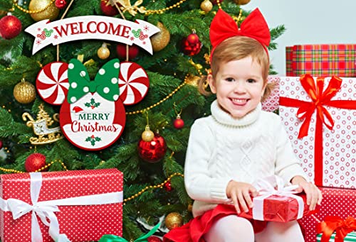 CIOEY Christmas Door Decor Mouse Welcome Door Sign, 2 Panels Wood Hanging Sign, Merry Christmas Decorations for Home Wall Christmas Party Supplies, Peppermint Decorative Home Porch Plaques - Image 8