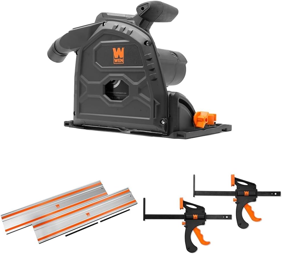 WEN 12-Amp 7-1/4-Inch Variable Speed Plunge Cut Circular Track Saw with 110-Inch Track Saw Track Guide Rail and Clamps (CT1274, CT9110, CT992F)