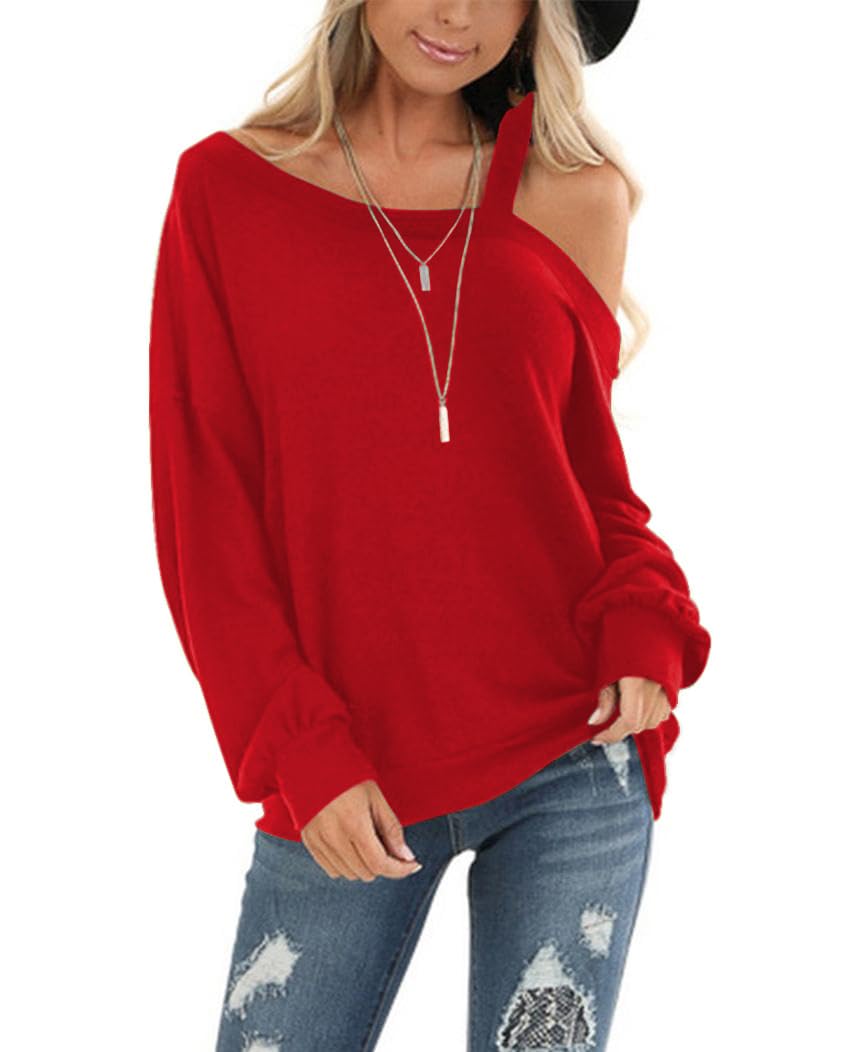 Ezbelle Womens Sweaters Oversized Long Sleeve Cold Shoulder Tops Shirt Tunic Sweatshirt