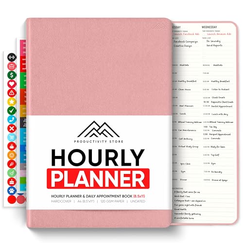 Hourly Planner & Appointment Book (8.5” x 11”) - Premium Hourly Planner with Daily Schedule & 30-Minute Time Slots for Better Time Management by PRODUCTIVITY STORE (A4, Pink)