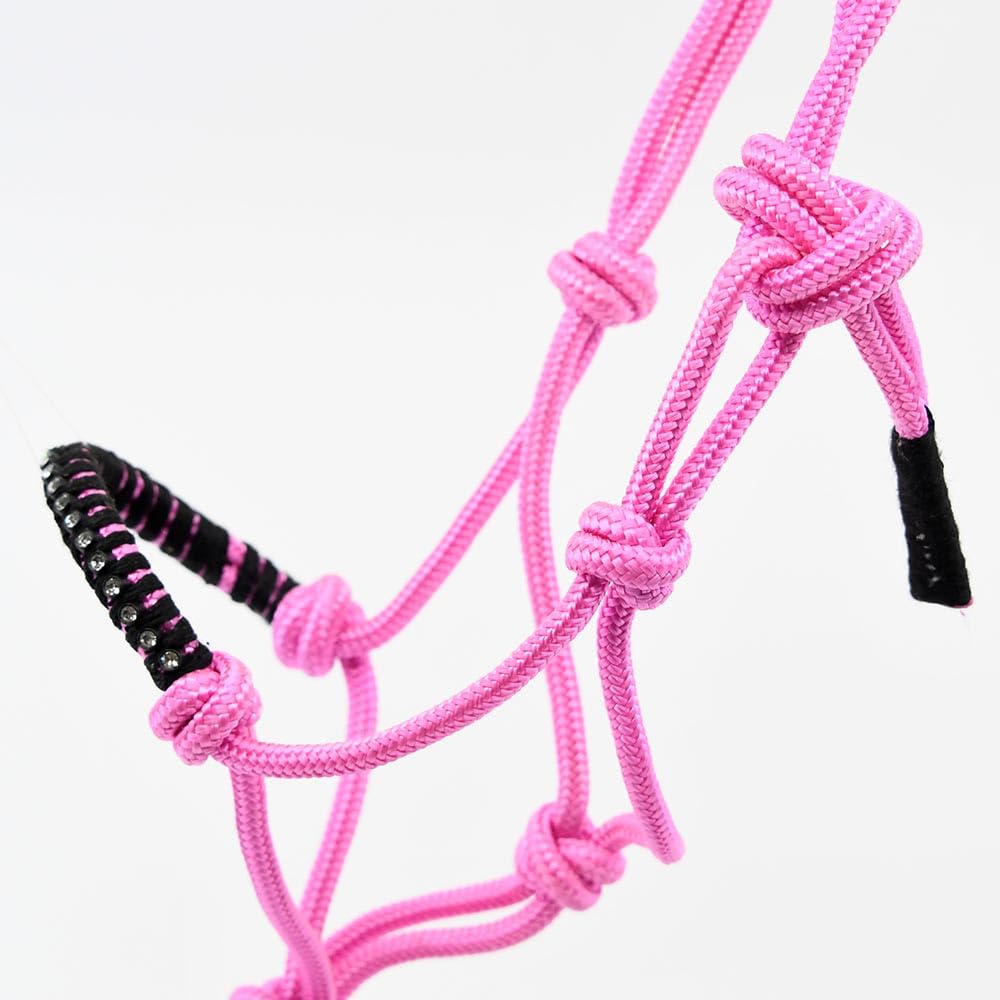 Ethologischer Halfter mit Kordel + Decke + Fliegenhaube für Hobby Horse, Schwarz und Rosa