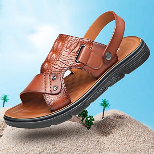 Men's Sandals Slippers Cowhide Genuine Leather Beach Shoes Men's Trend Casual Non-Slip Two Uses Sandals(39)4