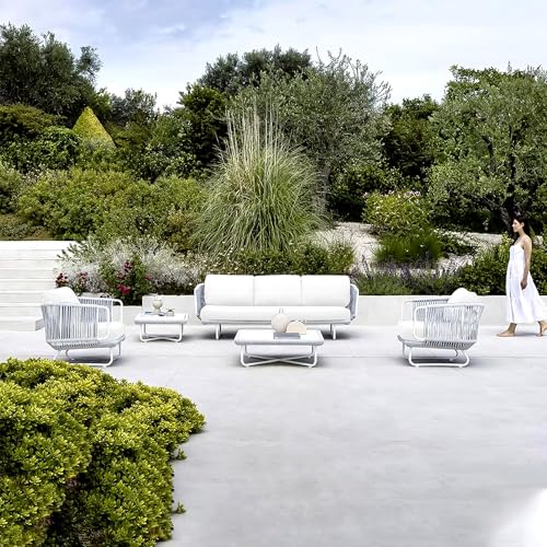 Image of Amazon Brand - Solimo Harbor Outdoor Rope Sofa Set | Balcony Sofa | Patio Conversation Sets | Braided Rope Garden Sofa Set and Table (5 Seater- Grey+Off White)
