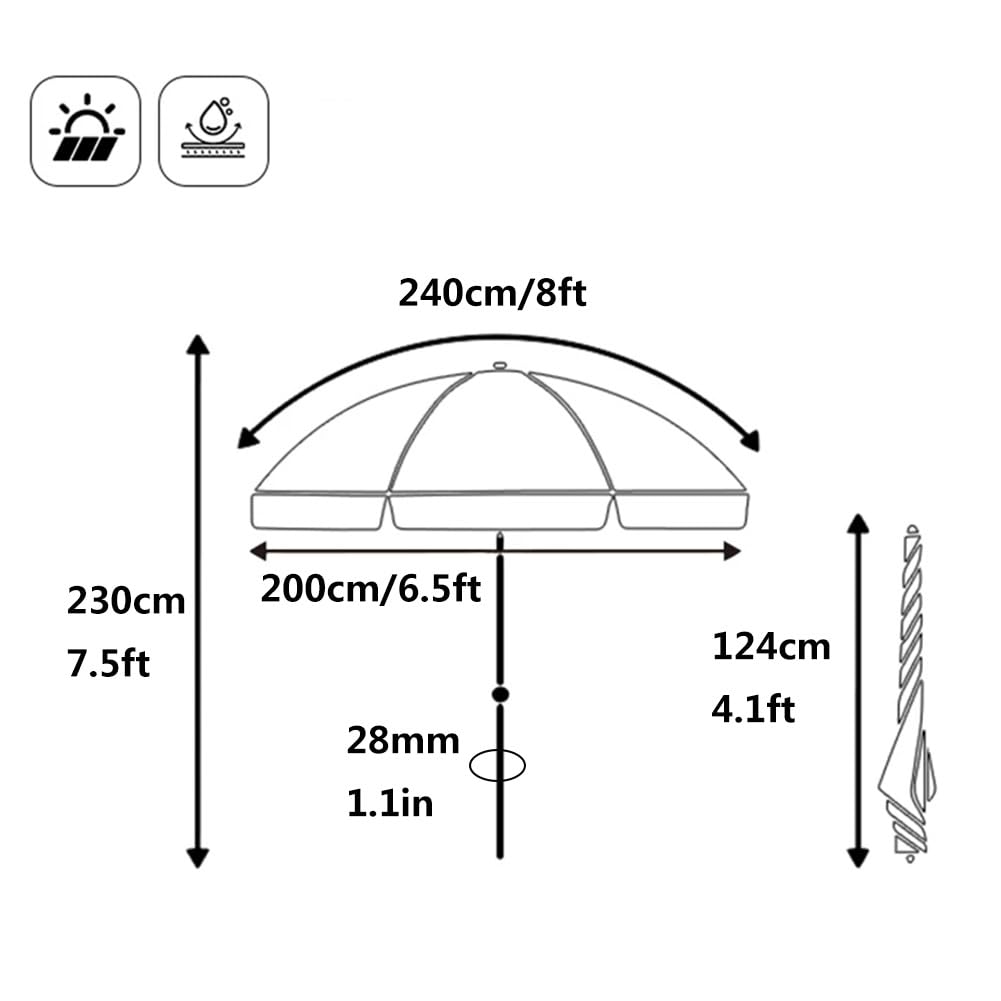 240 cm Okrągły Parasol Przeciwsłoneczny, Regulowany na Wysokość, Parasol Ogrodowy z Ochrona UV do Ogrodu, Taras, Balkon(Green)