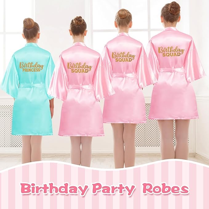 Malloom Lot de 6 peignoirs de spa pour filles, 6 peignoirs, 6 sacs fourre-tout, 6 masques pour les yeux, 6 bandeaux, peignoirs d'anniversaire pour mariage, fleurs et enfants